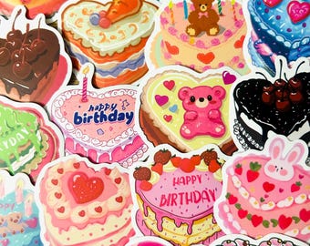 50 pcs Cute Heart Cakes Stickers Pack | Kawaii Birthday Stickers Cake