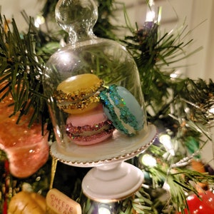 Macaron Tray Stand with Cloche Christmas Food Dessert Ornament