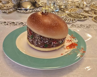 Sloppy Joe Sandwich Hamburger Food 3D Glass Christmas Ornament