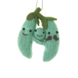 Felted Pea Pod Family Food Fruit Christmas Ornament