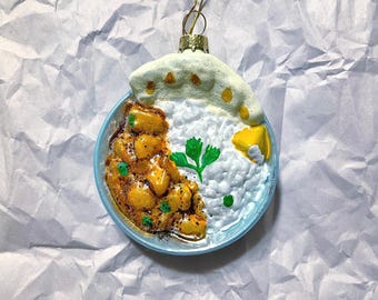 Chicken Rice Curry Bowl with Naan Food Dinner Ornament