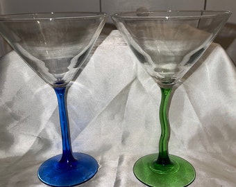 VINTAGE SET OF 2 Crook stem martini glasses barware stemware vintage martini glasses