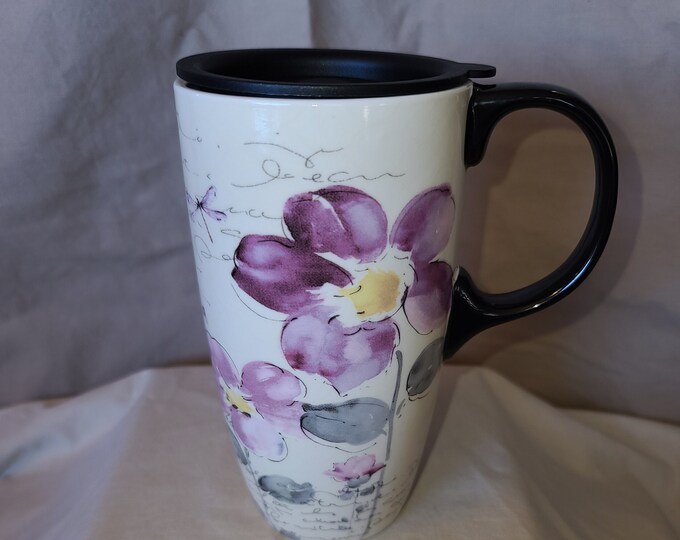 TOPADORN TRAVEL MUG Vintage No Spill Travel Mug Vintage Topadorn Floral Travel Mug Ceramic