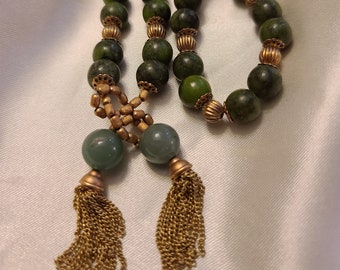 VINTAGE JADE BEADED tie tassel necklace vintage jade tassel necklace jade beaded tie necklace jade Chinese vintage necklace