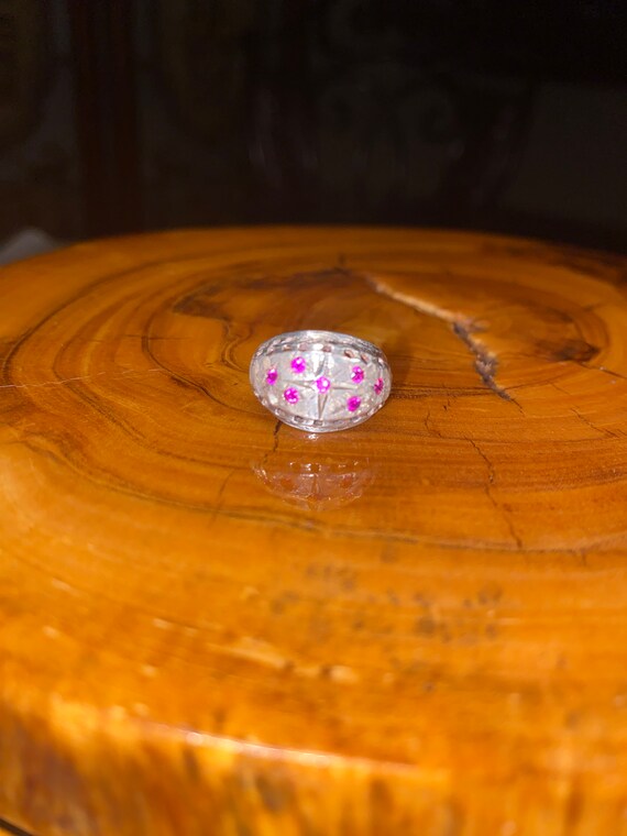VINTAGE STERLING SILVER Ruby pinky ring crystal r… - image 5