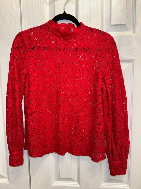 RED LACE vintage top women's lace top lace blouse 