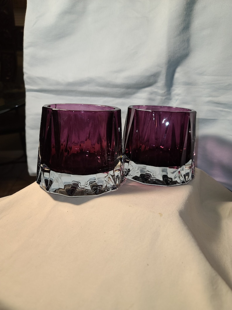 VINTAGE SET OF 2 Heavy Purple Glass Candle Holders Vintage Etsy