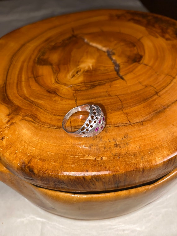 VINTAGE STERLING SILVER Ruby pinky ring crystal r… - image 7