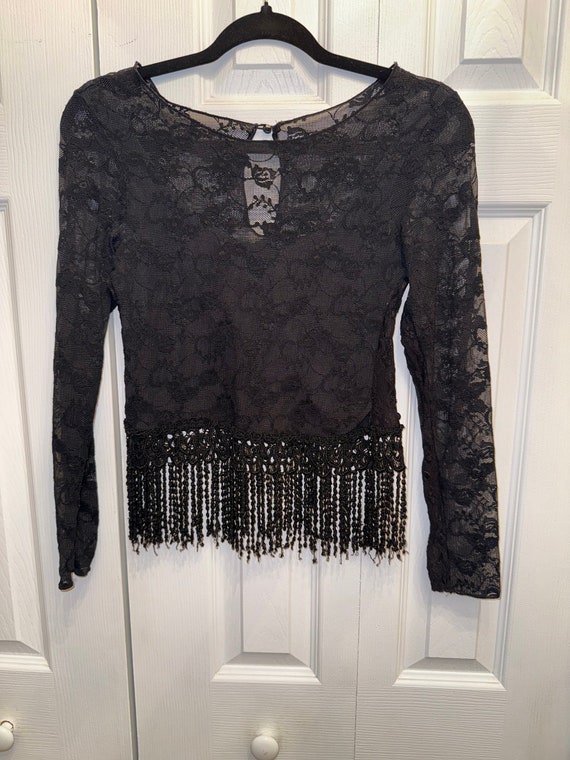 BLACK LACE FRINGED Vintage top goth black lace top