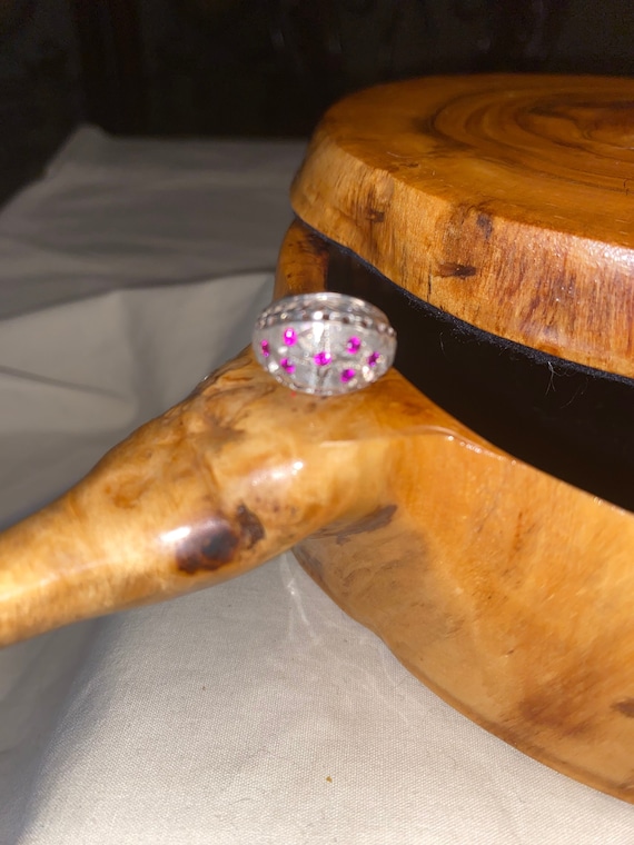 VINTAGE STERLING SILVER Ruby pinky ring crystal r… - image 1