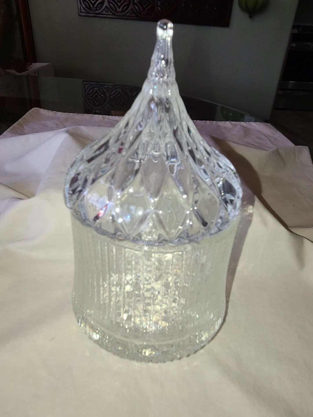 VINTAGE CARVED FOOTED Candy Jar Collectable Glass Vintage Footed Jar