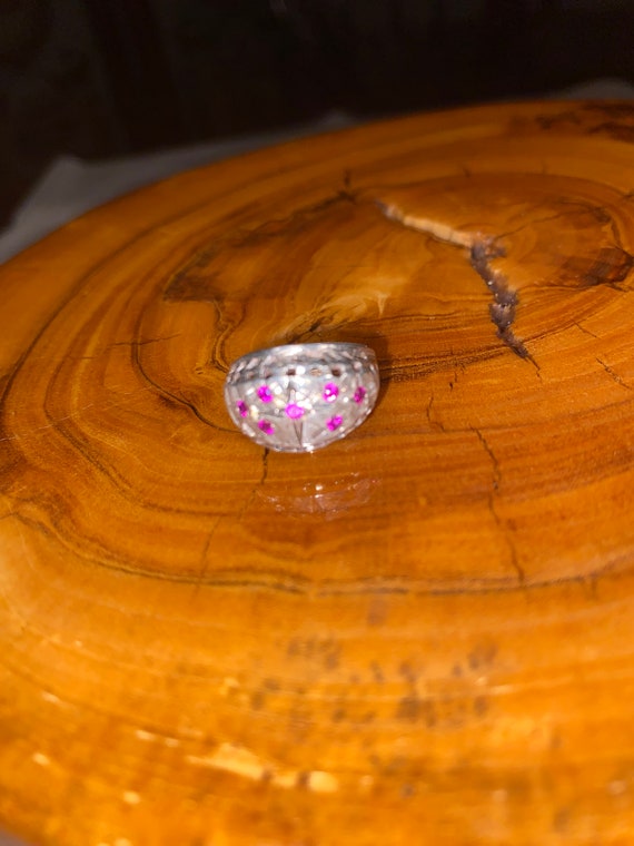 VINTAGE STERLING SILVER Ruby pinky ring crystal r… - image 8