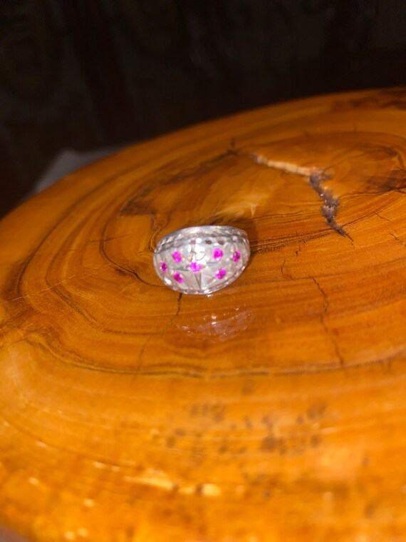 VINTAGE STERLING SILVER Ruby pinky ring crystal r… - image 6