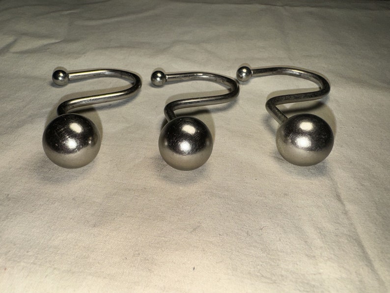 VINTAGE SILVER METAL Ball Shower Curtain Hooks Bathroom Decor Vintage