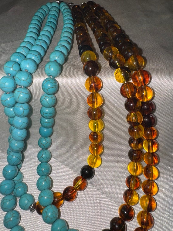 VINTAGE TURQUOISE AMBER necklace beaded turquoise 