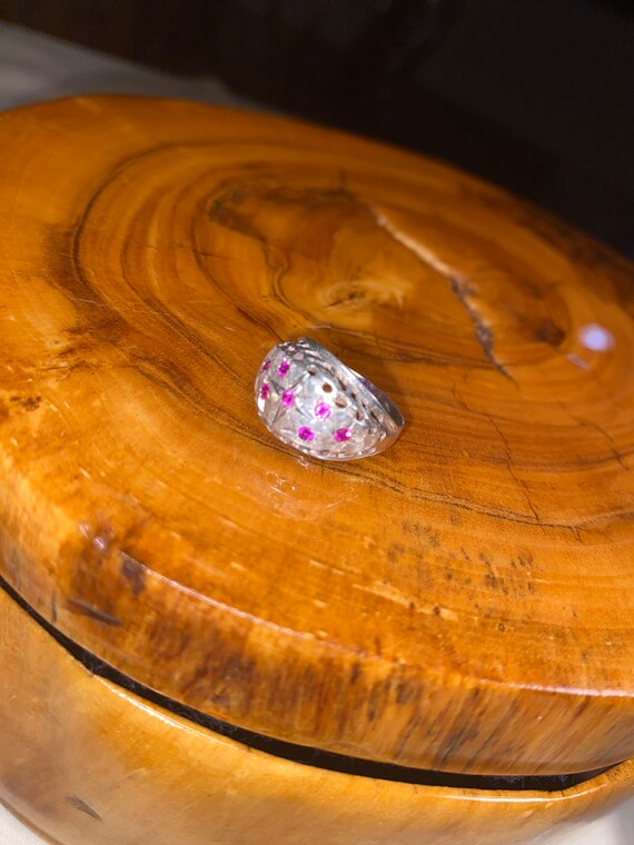 VINTAGE STERLING SILVER Ruby pinky ring crystal r… - image 9