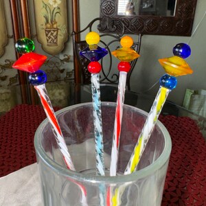Hand-Blown Glass Cocktail Stir Sticks with Stripes, Boxed Set of 6 main image 1