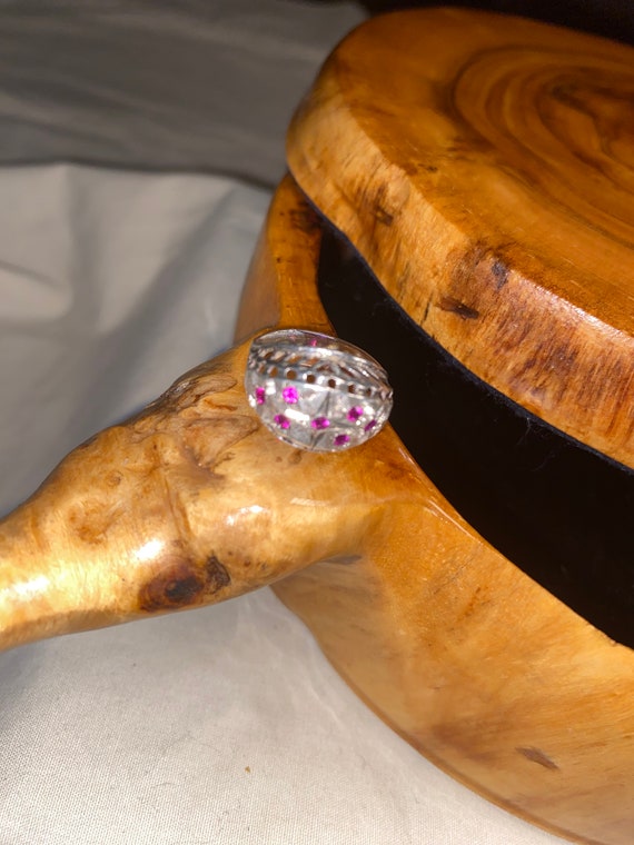VINTAGE STERLING SILVER Ruby pinky ring crystal r… - image 2