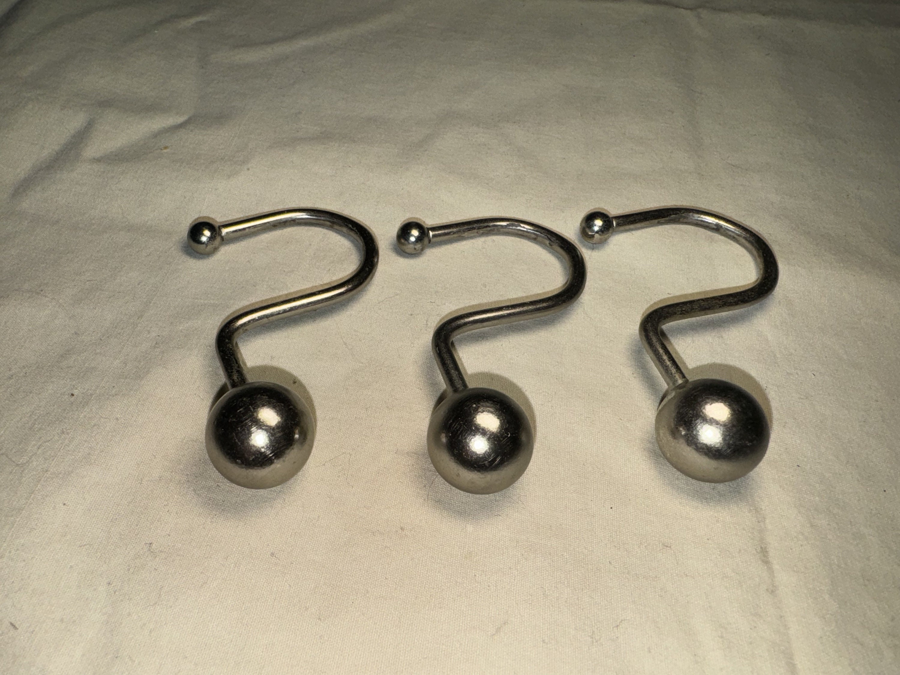 VINTAGE SILVER METAL Ball Shower Curtain Hooks Bathroom Decor Vintage