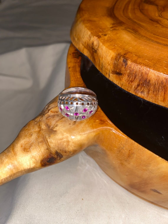 VINTAGE STERLING SILVER Ruby pinky ring crystal r… - image 4