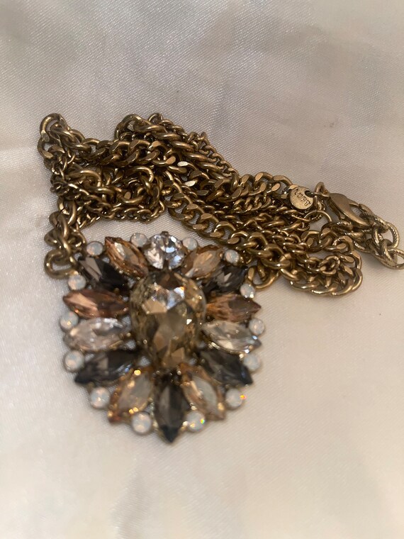 LOFT RHINESTONE MEDALLION on gold chain prong set… - image 2