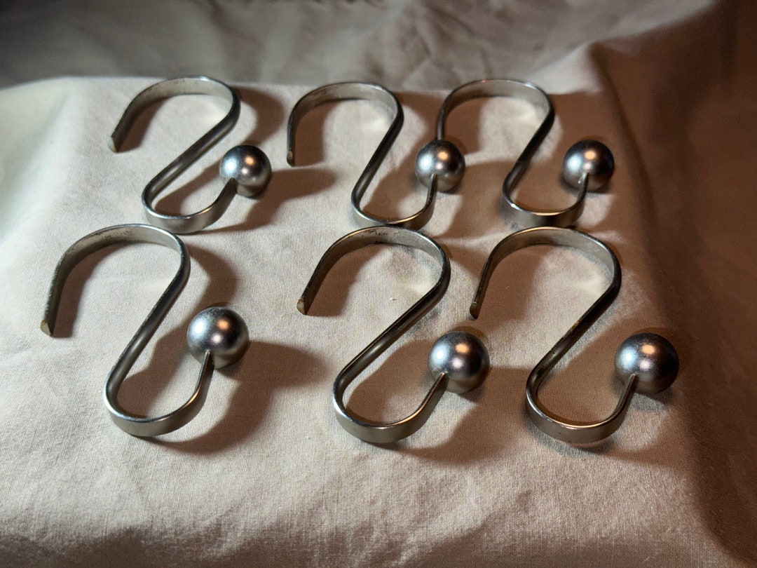 VINTAGE SET OF 12 Silver Ball Shower Curtain Hooks Shower Curtain Hooks