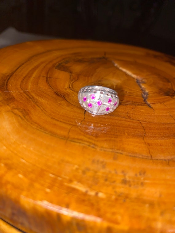 VINTAGE STERLING SILVER Ruby pinky ring crystal r… - image 3