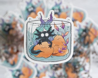 Sticker | Spooky Cute Axolotl (Black/Blue) - Soft Touch Matte