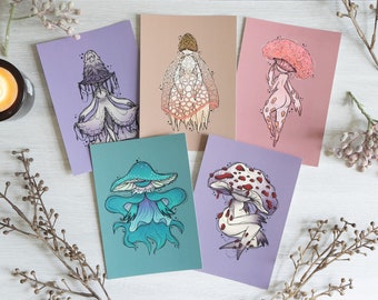 A6 Print Set | Mushroom Creature Series 1 (5x Prints) | Soft Touch Matte