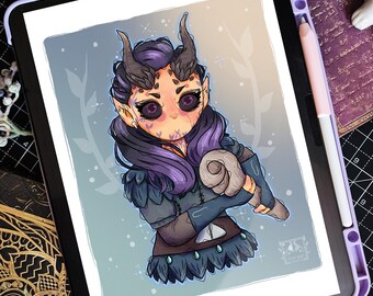 A4 Digital File for Print | Yellow Tiefling Druid | Portrait Artwork