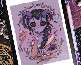 A4 Digital File for Print | Purple Tiefling Druid | Portrait Artwork
