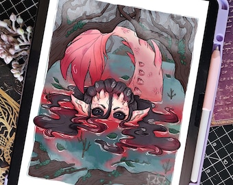 A4 Digital File for Print | Horror Siren Mermaid | Digital Artwork