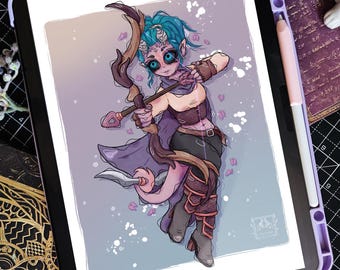 A4 Digital File for Print | Tiefling Ranger | Full Body Artwork