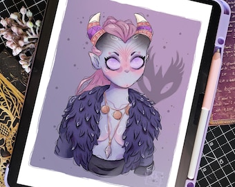 A4 Digital File for Print | Horned Pink Haired Character | Portrait Artwork
