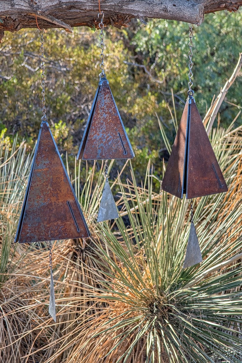 Rustic Steel Pyramid Wind Chimes - Set of 3 - Etsy