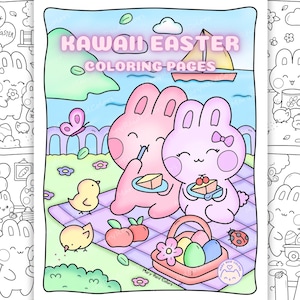 Kawaii Coloring Pages For Adults, Cozy Coloring Pages, Kawaii Easter Coloring Pages, Easter Activity Book, Kawaii Printable, Cute Printable