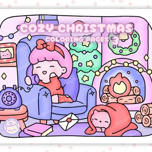 Przytulne świąteczne kolorowanki: Kawaii świąteczne ilustracje (PDF)