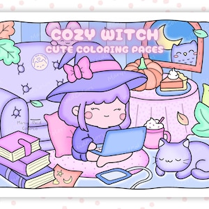 Kawaii Halloween Coloring Pages: Cozy Witch Printable (PDF)