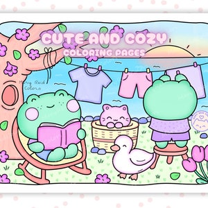 Kawaii Coloring Pages For Adults, Cozy Coloring Book, Aesthetic Coloring Pages, Cozy Printable, Summer Activity Sheet, Cute Printable