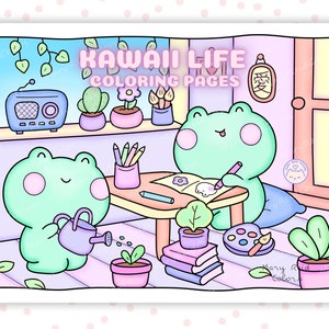 Kawaii Coloring Pages For Adults, Cozy Coloring Book, Relaxing Coloring Pages, Japanese Kawaii, Cute Pintable Art, Cute Kawaii Stuff
