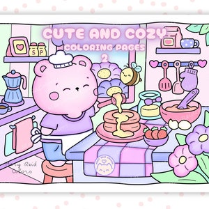 Kawaii Coloring Pages For Adults, Cozy Kawaii Coloring Book, Cozy Coloring Pages, Cute Download, Printable For Kids, Relaxing Activities
