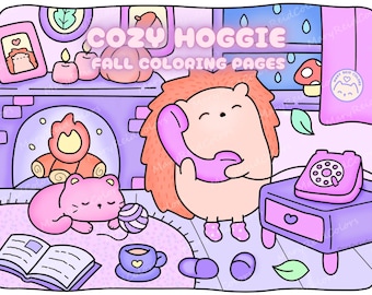 Dibujos para colorear de otoño kawaii: Erizo otoñal imprimible (PDF)