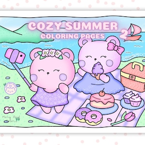 Kawaii Coloring Pages For Adults, Cozy Coloring Pages, Cute Coloring Pages For Adults, Summer Printable,  Kawaii Summer, Cute Art