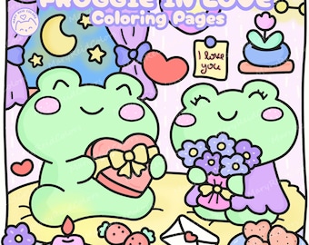 Libro para colorear de San Valentín: Ranas Kawaii para imprimir (Descargar PDF)