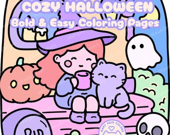 Bold And Easy Halloween Coloring Book: Spooky Cozy Printable Pages (PDF Download)