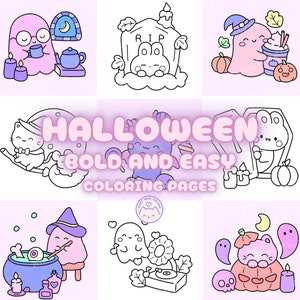 Bold And Easy Coloring Pages, Cute Halloween Coloring Book, Easy Coloring Pages, Halloween Activities Printables, Cute Halloween Printable