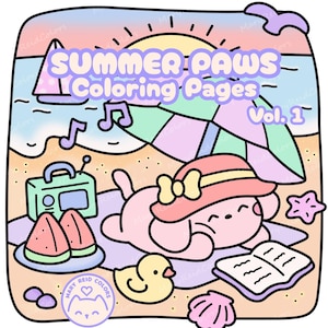 Gemütlicher Sommer Malseiten, Kawaii Sommer Malbuch, süß und gemütlich Malbuch, gemütlich bedruckbar, Sommer druckbar, japanische Kawaii