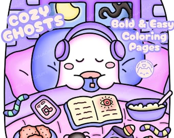 Bold And Easy Ghost Coloring Book: Spooky Kawaii Printable Pages (PDF)