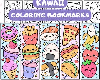 Kawaii Food Coloring Bookmarks, Classroom Activity Printable (PDF Download)