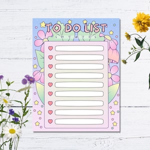 Cute Printable To Do List, Floral To Do List, Pastel To Do List, Floral Daily Checklist, Digital Kawaii Notepad, Printable Checklist